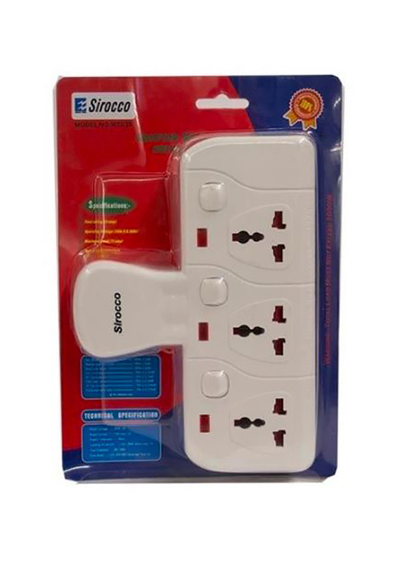Sirocco 3-Way Extension Socket, White