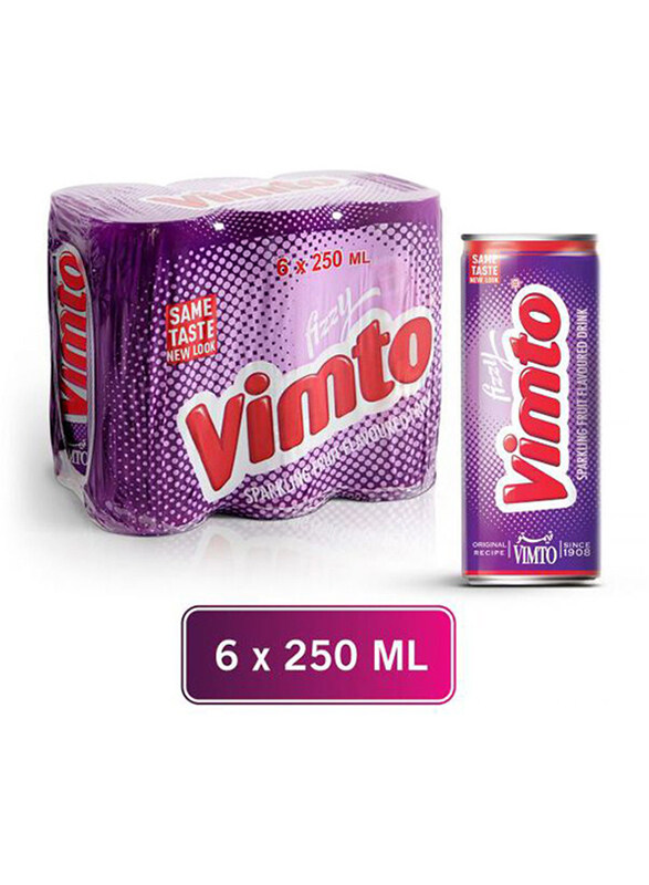 

Vimto Fizzy Sparkling Fruit Flavored Soft Drink, 6 Cans x 250ml