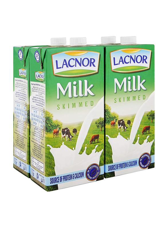 Lacnor Skimmed Uht Milk, 4 x 1 Liter