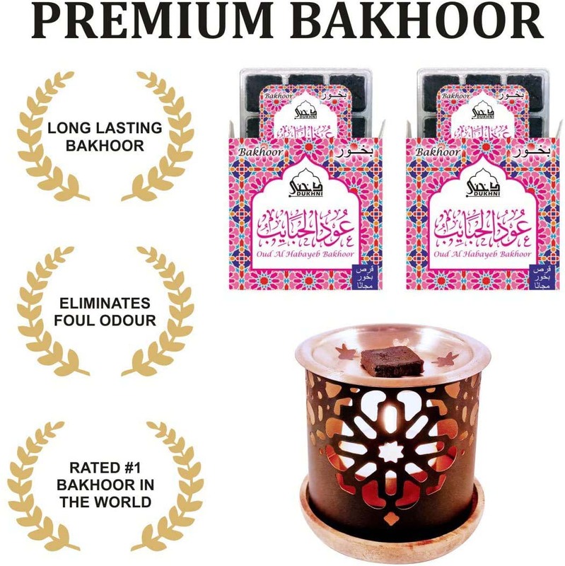 Dukhni 18-Pieces Oud Al Habayeb Bakhoor, with Persian Bakhoor Burner, Black