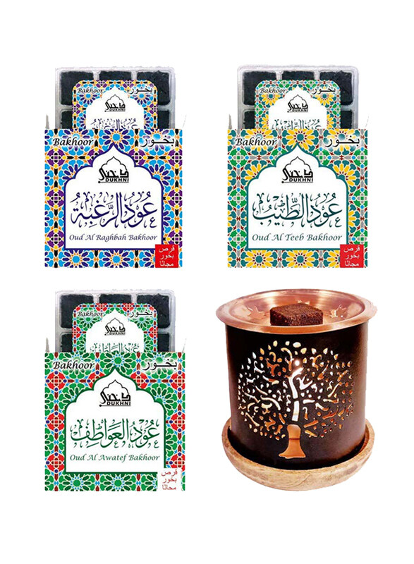 

Dukhni 27-Pieces Oud Al Teeb/Raghbah/Awatef Bakhoor, with Persian Exotic Bakhoor Burner, Black