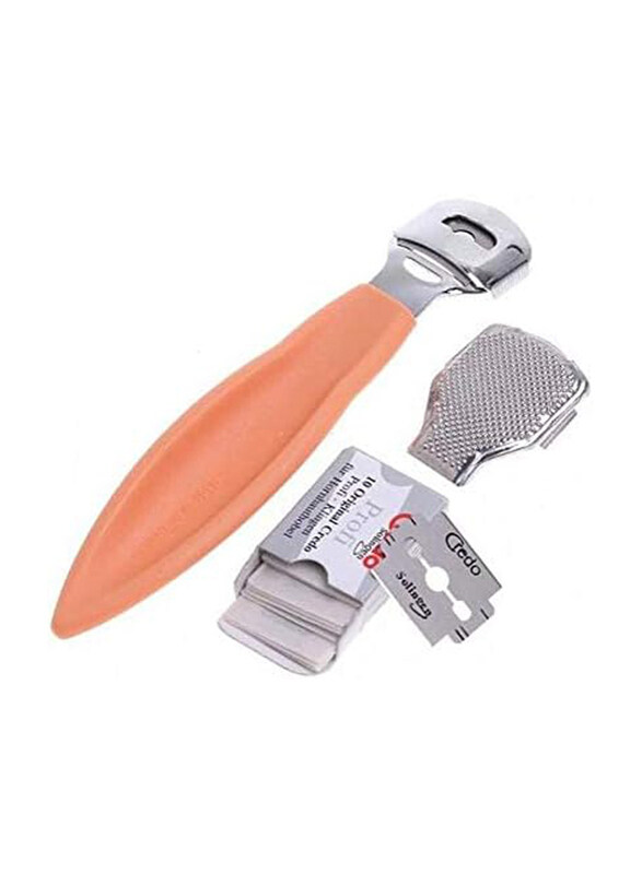 

Credo Corn Pedicure Foot File Callous Remover with 10 Blades, Silver/Beige
