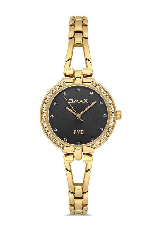 

Omax Original Watches for Women Gold Stainless Classic Strap 31mm Black Round Shape Analog Wrist Watch Womens 100% Waterproof Business Casual Wear Gif