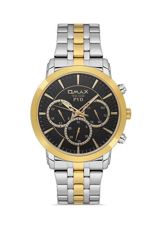 

Omax Watches for Men Silver & Gold Stainless Steel Strap 41mm Round Shape Black Analog Chronograph Quartz Wrist Watch For Men's 100% Waterproof Busine