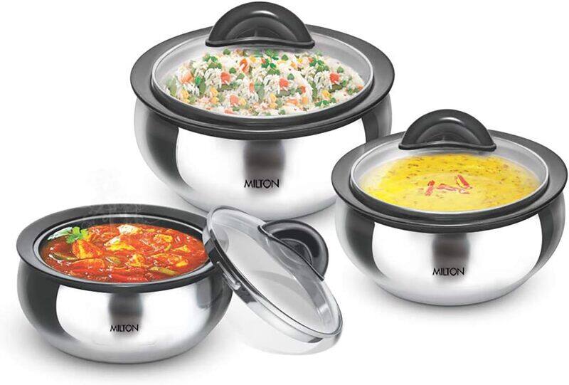 

Milton 3-Piece Casserole Set (610ml, 1.33L, 1.78L) Double-Walled Insulated Stainless Steel Hotpot, Keeps Food Hot/Cold for Hours, Perfect for Serving