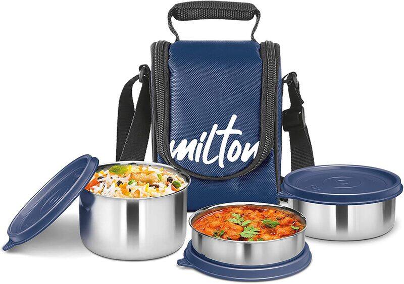 

MILTON 4-Piece Lunch Box Set with Insulated Bag - Includes Stainless Steel Containers (500ml, 320ml, 200ml), Keeps Food Hot, Ideal for School Kids & O