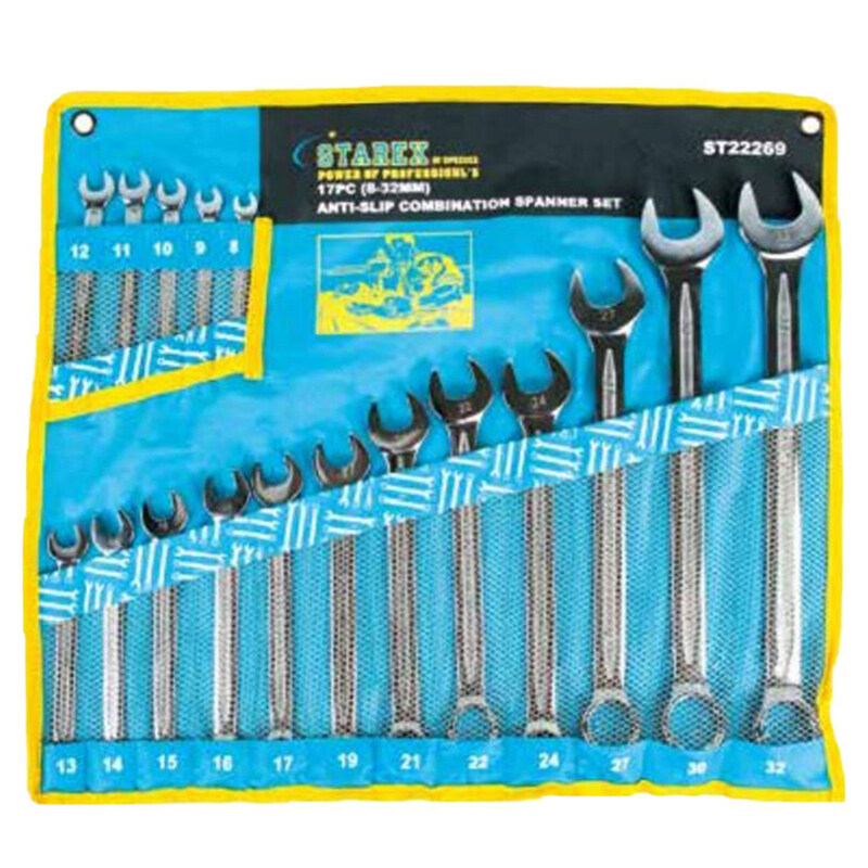 

Spanner Combination 17pcs (8-32mm) set Anti-Slip Chrome Polish Pouch Pkg Starex 22269