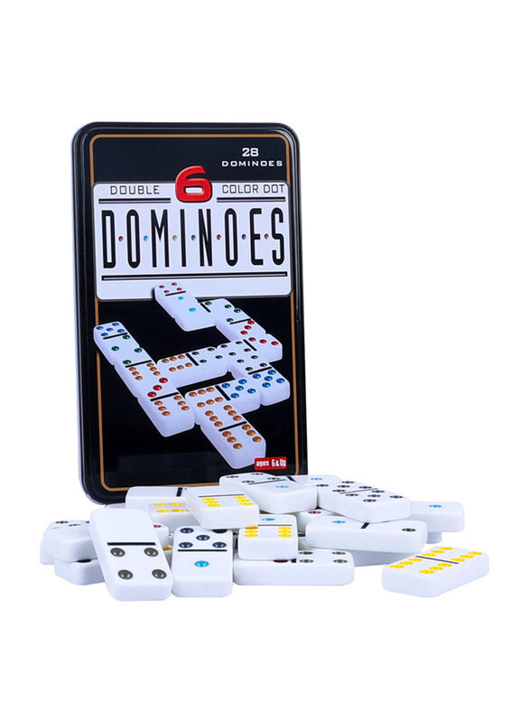 

Gothink 28 Tile Colorful Double 6 Dominos Set with Tin Box Storage, White