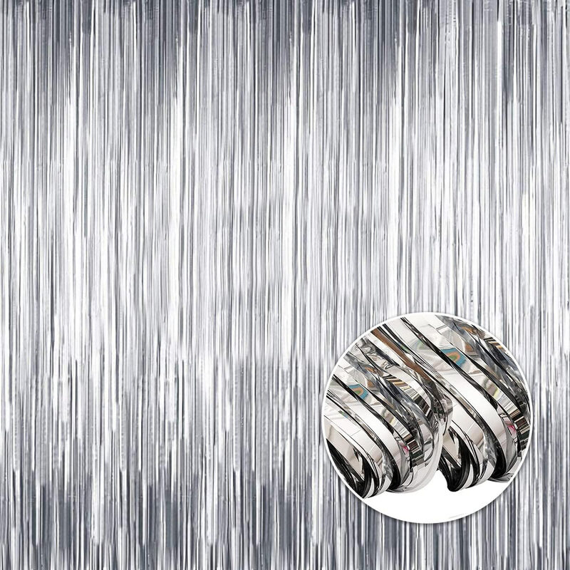 

ECVV Foil Fringe Curtain Backdrop, Silver