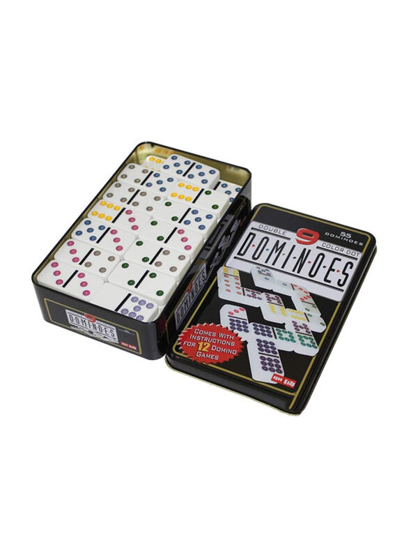 

Domino 59-Piece Tile Games Iron Box Double 9 Color Dot Dominoes Set, White