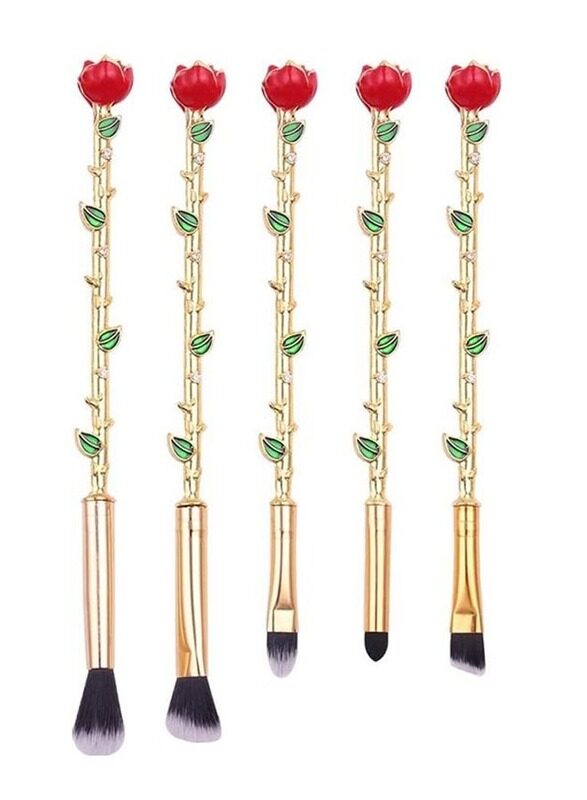 

Misstiara Rose Design Eye Makeup Brush Set, 5-Piece, Red/Gold/Green