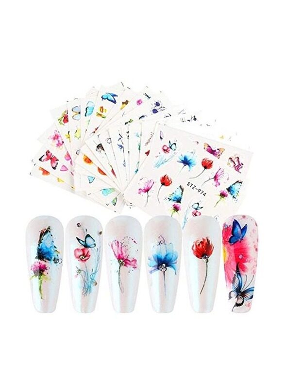 

Generic Butterfly Flower Design Sticker for Art Nail, 18 Sheet, Multicolour