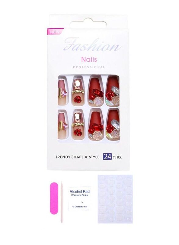 

Misstiara 24-Piece Wearable Fake Nails Set Press On Nails Medium Natural Fake Nail with Nail Glue Kit, Multicolour