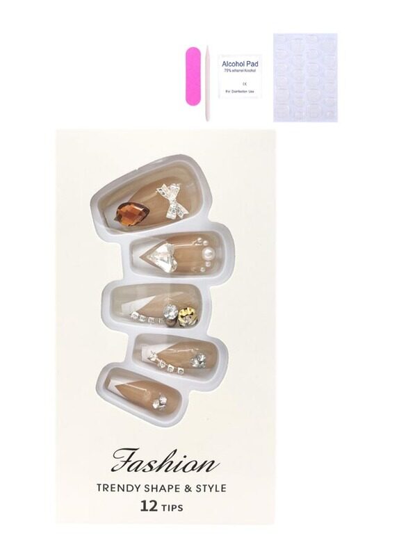 

Misstiara 12-Piece Wearable Fake Nails Set Press On Nails Medium Natural Fake Nail with Nail Glue Kit, Multicolour