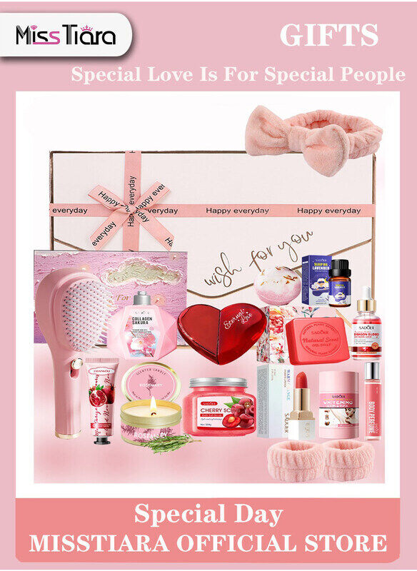 

MissTiara Gifts Basket for Women, Birthday Gift Box Set Contains 18 Items Inspirational Gift, Relaxing Spa Care Package, Pink