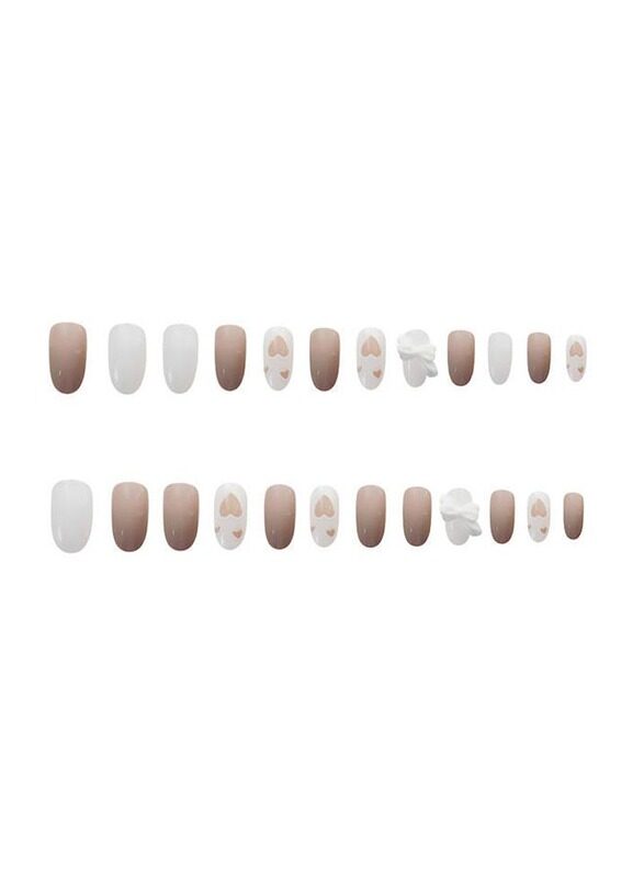 

Misstiara 24-Piece Removable False Nail Set, White/Pink