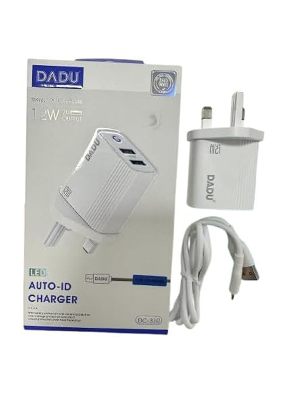 

Dadu 2-Ports Fast Charging USB Wall Charger with 1-Meter Lightning Cable, White