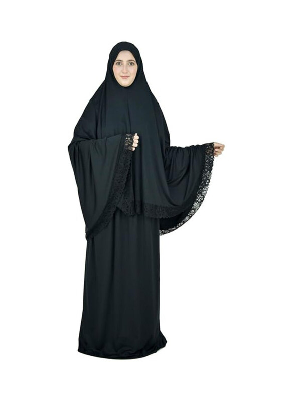 

Generic Islamic Prayer Dress with Lace for Women, Black