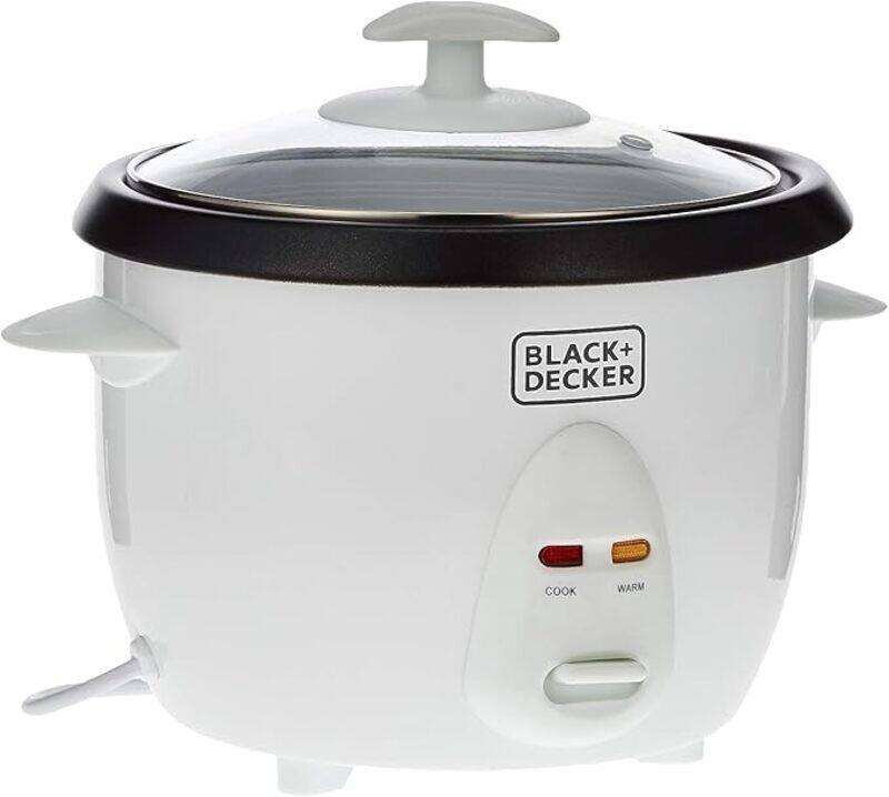 

Black+Decker BLACK DECKER Rice Cooker, 400W, 1L Capacity, Removable Nonstick Bowl, Steaming Tray, Glass Lid, Cool Touch Design, Auto Warm Function, Water Level Ind