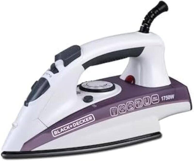 

Black+Decker Black Decker Steam Iron X1750 B5 Ceramic Coated Soleplate with Anti Calc Drip Self Clean and Auto Shutoff 1750W ,Removes Stubborn Creases Quickly E