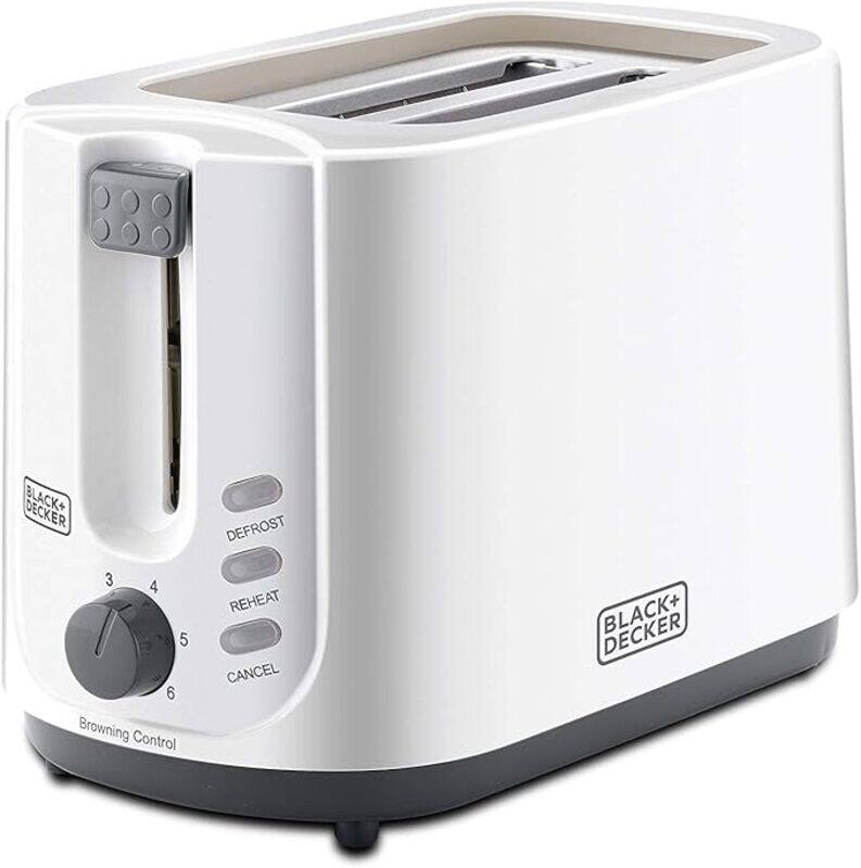 

Black+Decker BLACK DECKER 2 Slice Cool Touch Bread Toaster, 750W, Adjustable Browning Control, Defrost,Reheat,Cancel Functions, Removable Crumb Tray, Cord Wrap, Sl