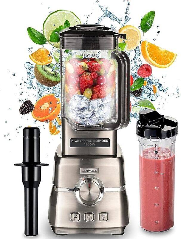 

Kenwood Premium Power Blender 1500W Smoothie Blender With 2L Tritan Jar, 500ML Smoothie2Go Bottle & Lid, Blender Tamper Food Presser, 6 Speed 3 Pres