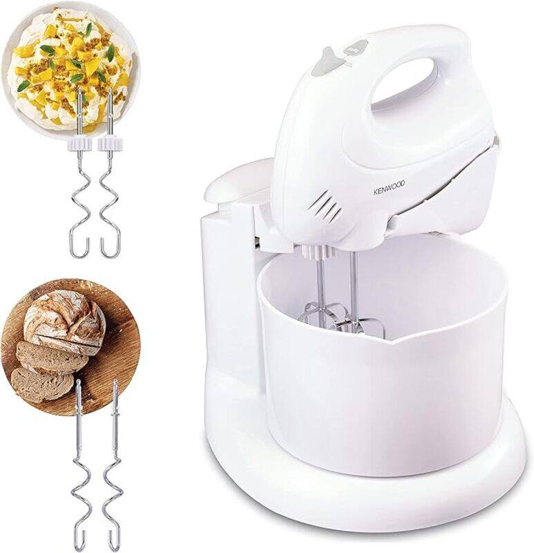 

KENWOOD Stand Mixer Hand Mixer 250W with 2.7L Rotary Bowl, 6 Speeds + Turbo Button, Twin Stainless Steel Kneader and Beater for Mixing, Whipping, Whi
