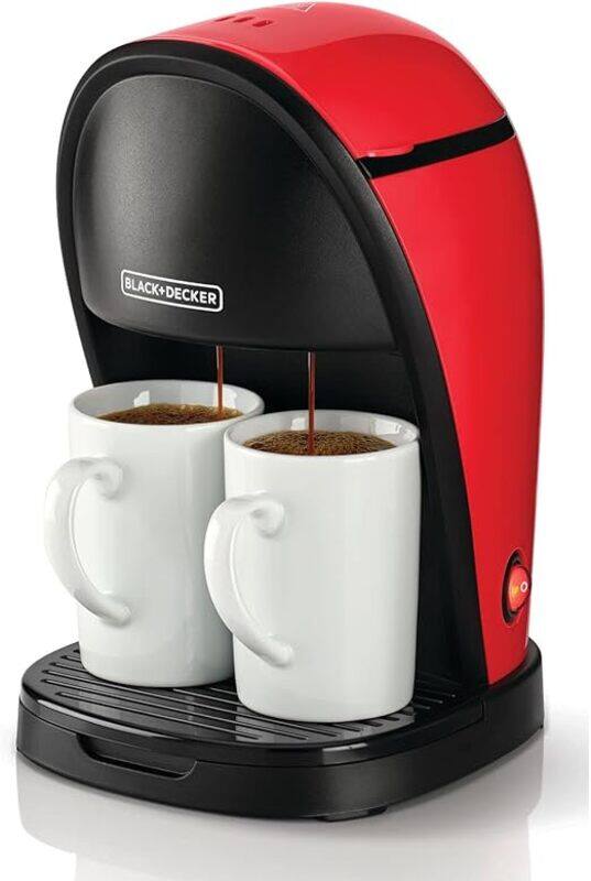 

Black+Decker BLACK DECKER 450w 2 cups coffee maker machine 250ml water tank capacity with two mugs for drip and espresso dcm48 b5 red
