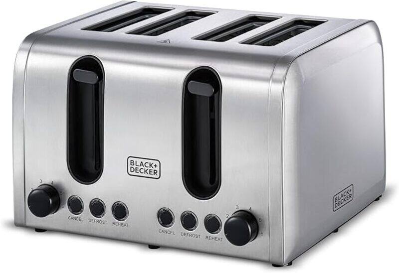 

Black+Decker BLACK DECKER 4 Slice Toaster, 2100W Double Sided Heating, 6 Browning Levels, Defrost, Reheat, Cancel Functions, Extra Wide Slots, Dual Browning Contro