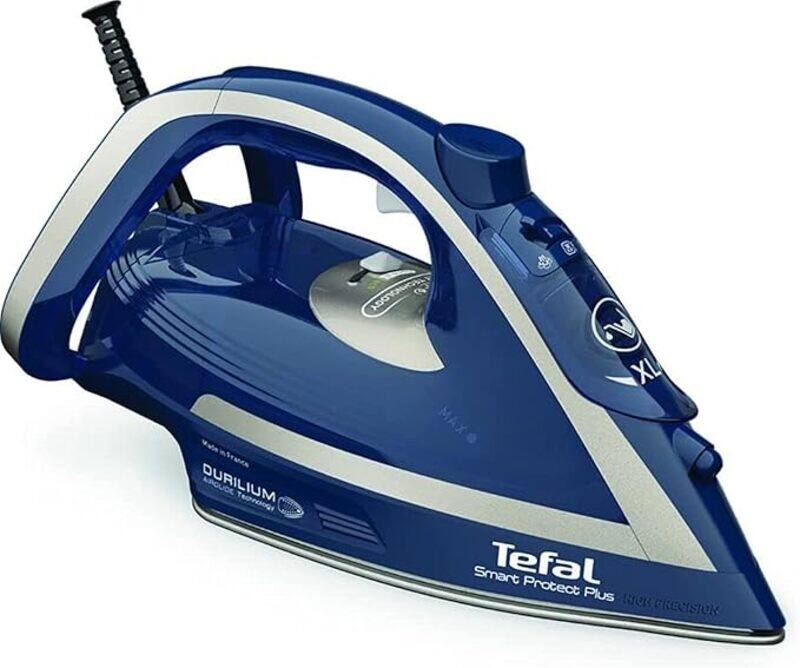 

TEFAL Steam Iron Smart Protect+ Iron Steamer 2800 W 270 ml Durilium Airglide Soleplate Technology Blue & Silver 2 Years Warranty FV6872M0