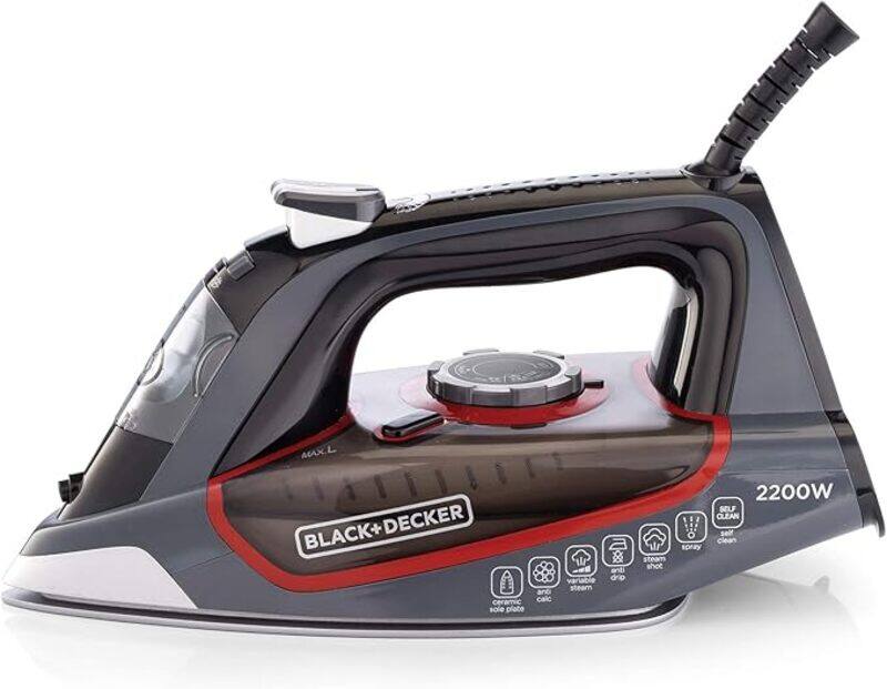 

Black+Decker Black Decker 2200W 90g min Steam Steam Iron With 380ml Capacity, Ceramic Coated Soleplate with Anti Calc Anti Drip, Self Clean and Auto Shutoff, R