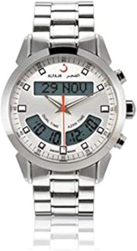 

Al Fajr Analog + Digital Deluxe Watch for Men with Stainless Steel Band, Water Resistant, WA-10S, Silver-White