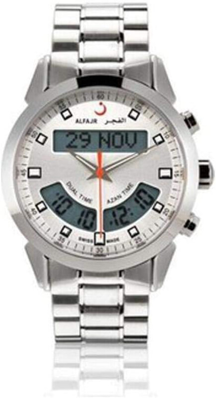 

Al Fajr Analog + Digital Deluxe Watch for Men with Stainless Steel Band, Water Resistant, WA-10S, Silver-White
