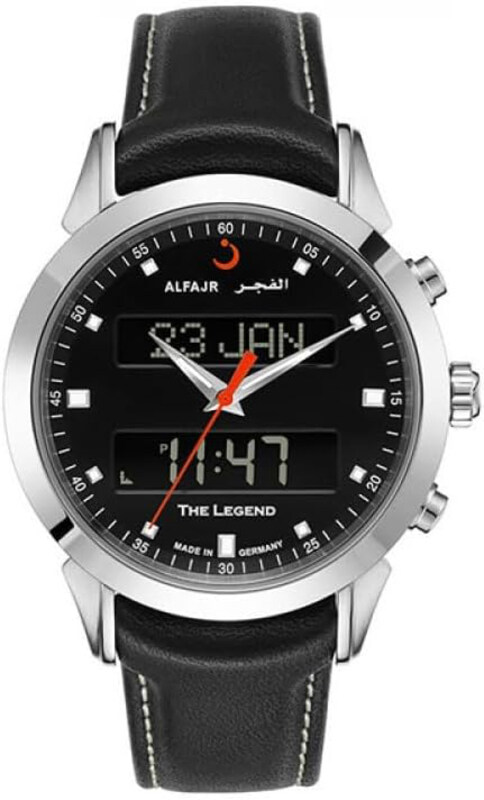 

Al Fajr Analog + Digital Casual Watch for Men with Leather Band, Water Resistant, WA-30, Black
