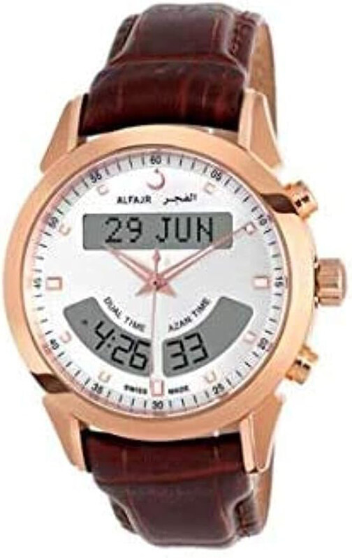 

Al Fajr Analog Deluxe Watch for Men with Leather Band, Water Resistant, SB-22HR, Brown-White