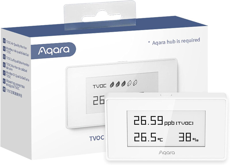 

Aqara Indoor Air Quality Monitor, Pollution Meter for TVOC, Temperature & Humidity with a High-Contrast E Ink Screen, Supports Google, Alexa, IFTTT &