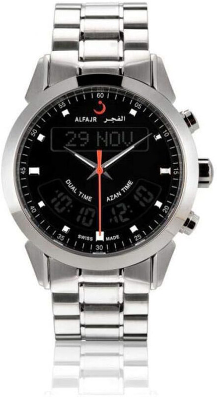 

Al Fajr Analog + Digital Deluxe Watch for Men with Stainless Steel Band, Water Resistant, WA-10S, Silver-Black