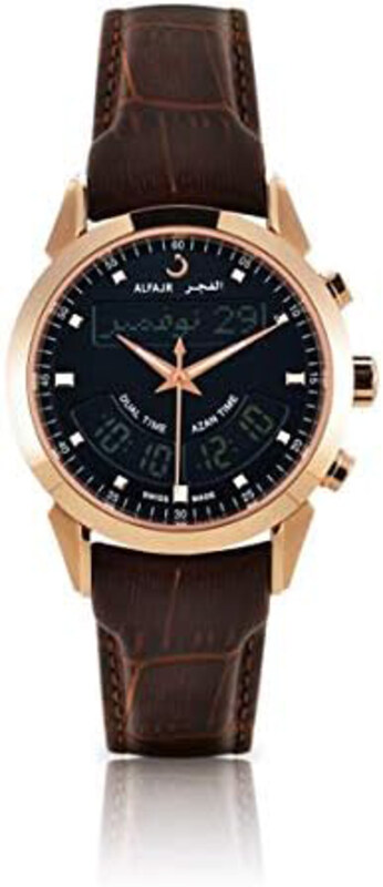 

Al Fajr Analog Deluxe Watch for Men with Leather Band, Water Resistant, WA-10B-B, Brown-Black