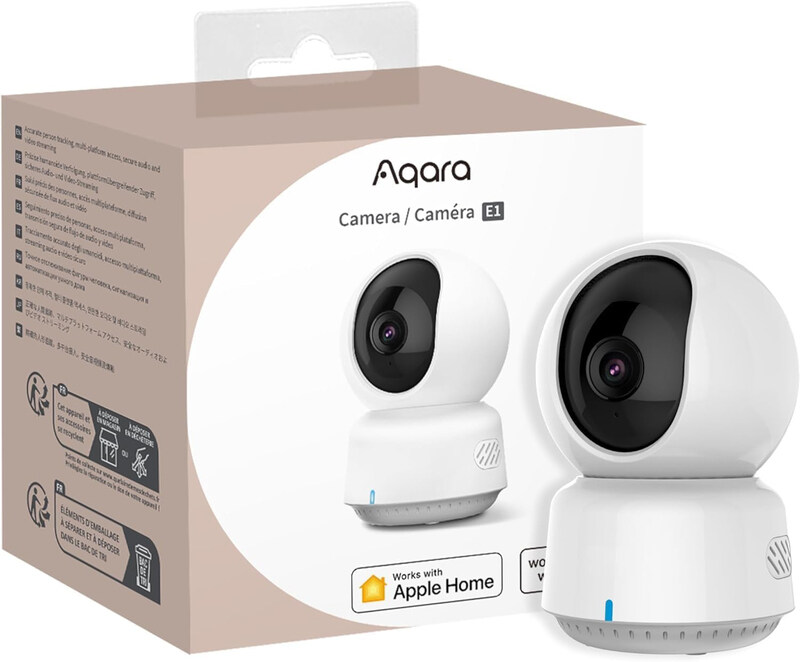 

Aqara 2K HomeKit Secure Video Indoor Security Camera E1, Pan & Tilt, Two-Way Audio, Night Vision, Person Tracking, Wi-Fi 6, White