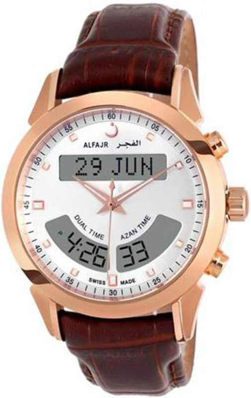 

Al Fajr Analog + Digital Deluxe Watch for Men with Leather Band, Water Resistant, WA-10B, Brown-White