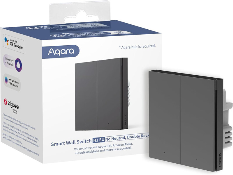 

Aqara Smart Wall Switch Double Rocker without Neutral, H1, Black