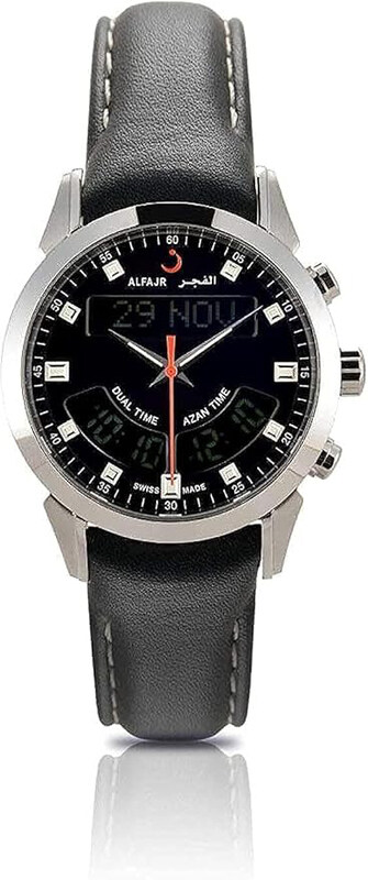 

Al Fajr Analog + Digital Deluxe Watch for Men with Leather Band, Water Resistant, WA-10L, Black