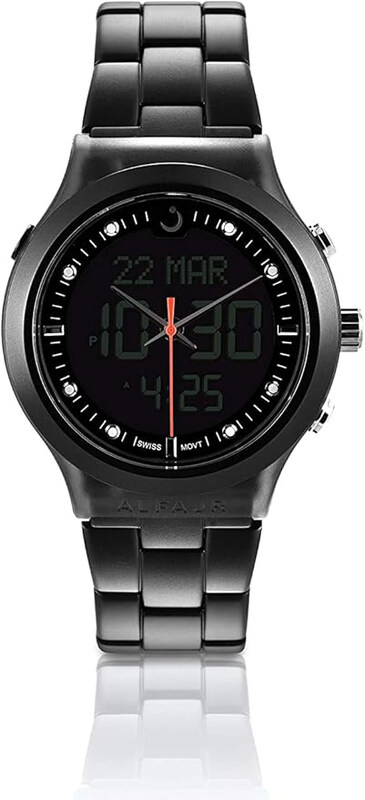 

Al Fajr Analog + Digital Watch for Men with Stainless Steel Band, Water Resistant, WB-20, Black