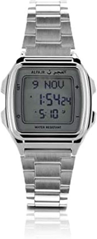 

Al Fajr Digital Dress Watch for Men with Stainless Steel Band, Water Resistant, WP-04, Silver-Grey