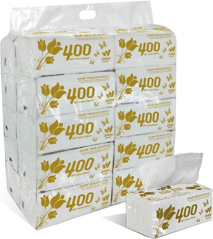

Al Wadi Lotus Alwadi Super Soft Facial Tissue, 400 Sheet x 20, 2-Ply, Total of 8000 Tissues, Pack of 20 Bundles