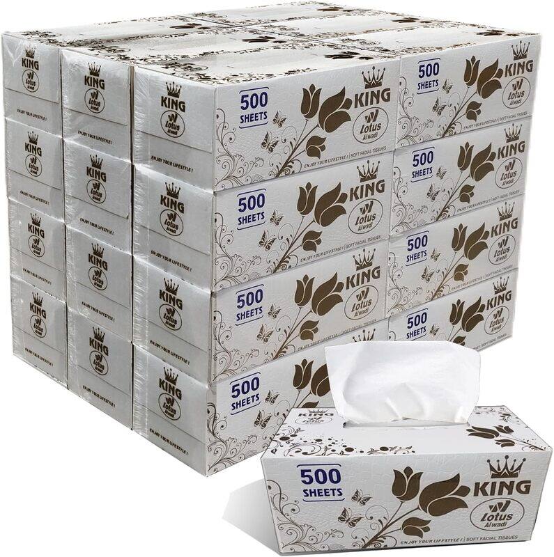 

Al Wadi King Ultra Soft Facial Tissues, 500 Tissues per Box (12,000 Tissue Total), 24 Large Boxes, 2-Ply Packaging by lotus Alwadi