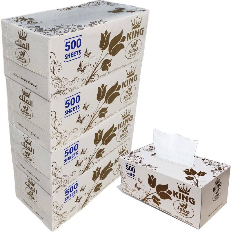 

Al Wadi LOTUS ALWADI - 500 Sheets King Soft Facial Tissues, (2,000 sheets Total), 4 Large Boxes