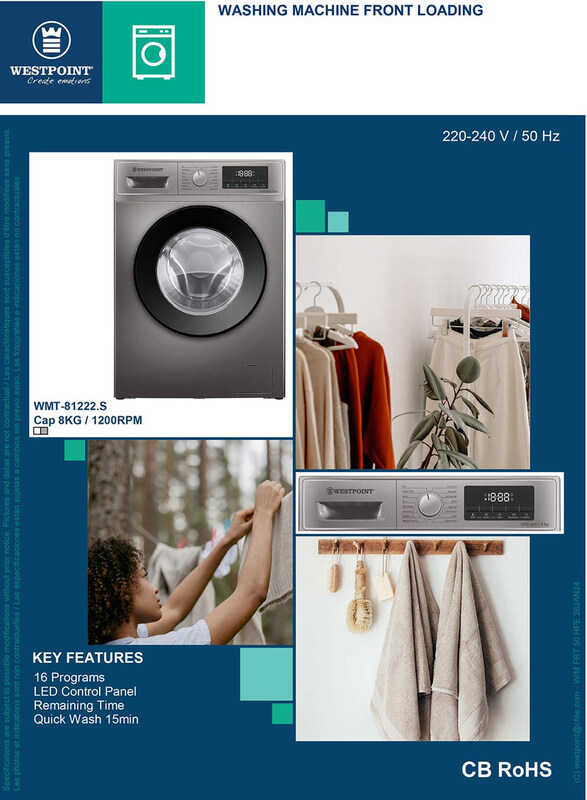 

Westpoint 8Kg Front Load Washer Washing Machine, Silver
