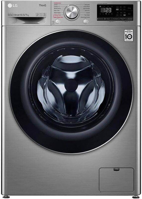 

Lg 10 Kg Wash & 7 Kg Dry 1400 Rpm Front Load Washer Dryer, Silver-International Version