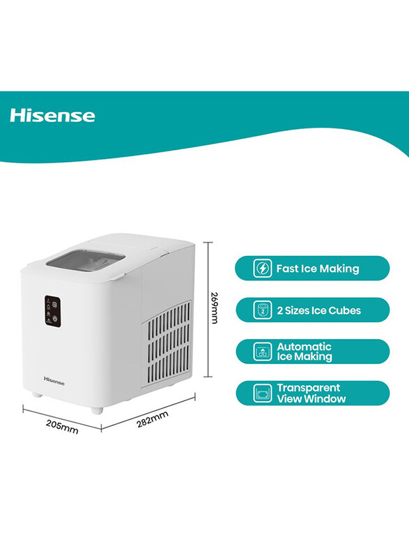 

Hisense Portable and Compact Automatic Fast Ice Making, 120W, ICM1263, White